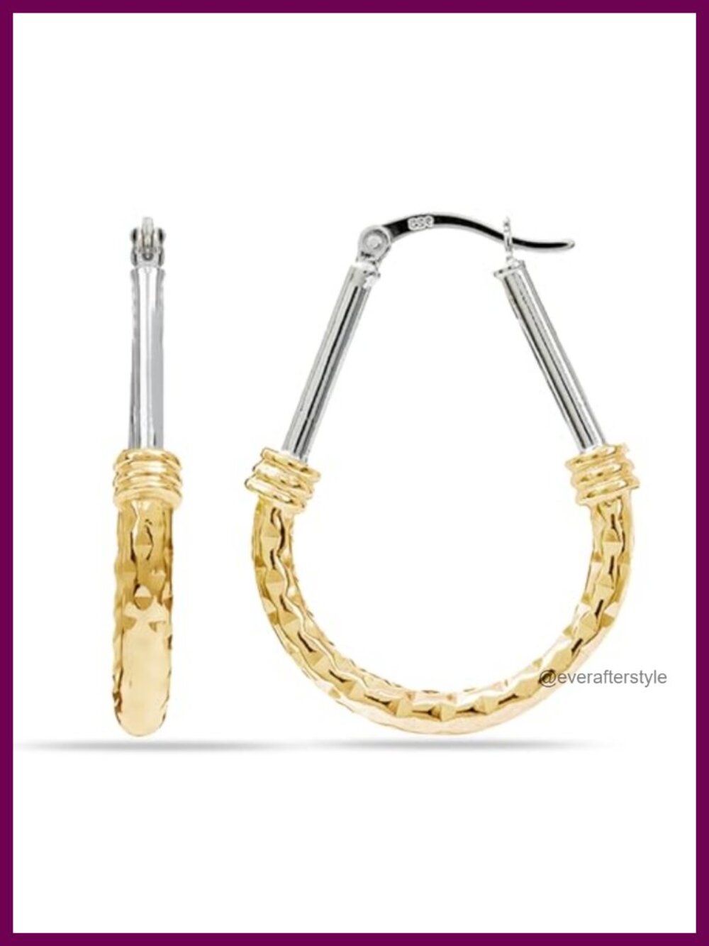 925 Sterling Silver Large Hoop Earrings Diamond-Cut Textured Italian Design